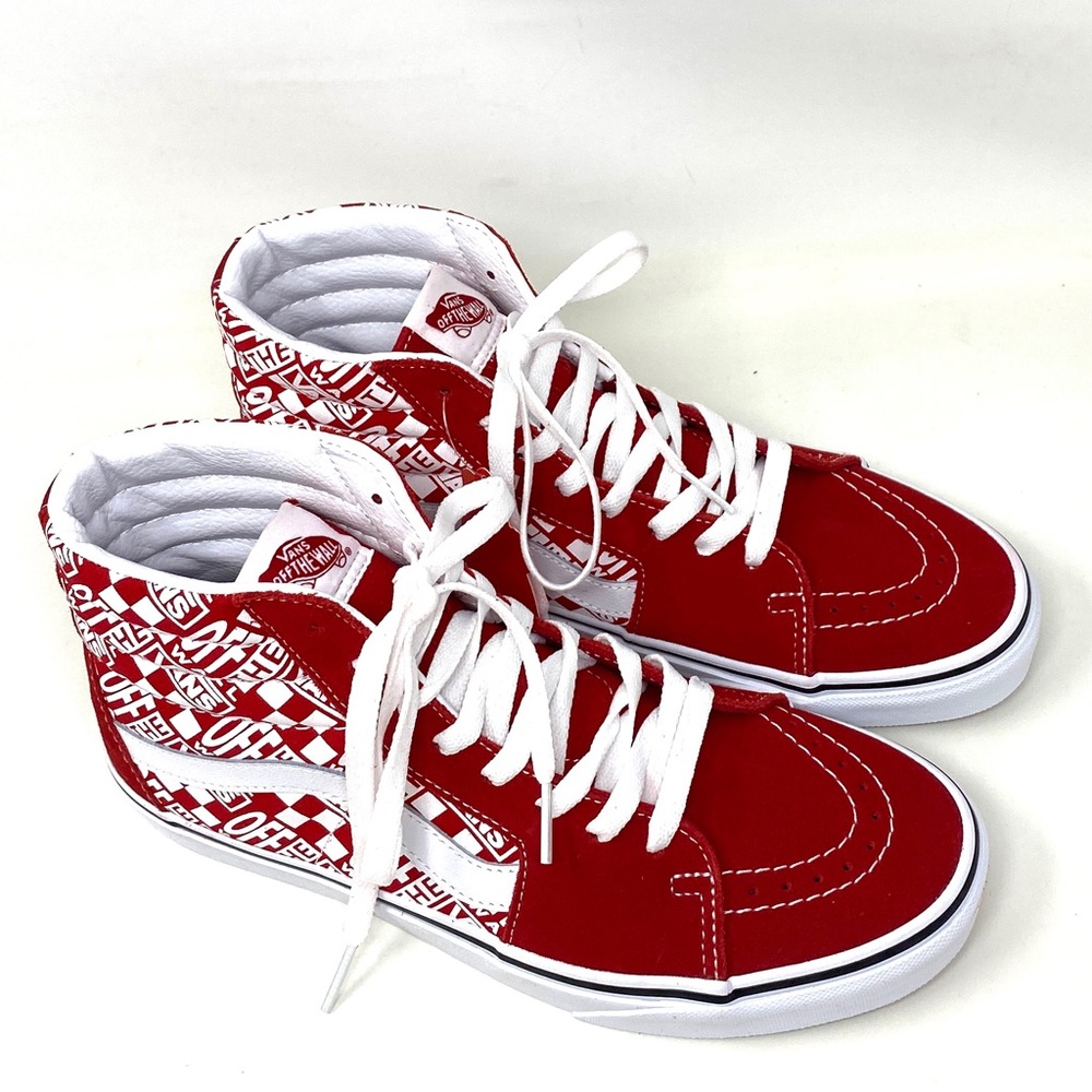 💖MEGA SALE💖VANS SK8-HI Suede Canvas Print Logo Red Women’s VN0A32QG3VB - Picture 2 of 7